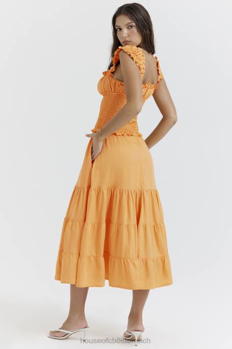 House of CB Kleidung Z26T203 Gerafftes Sommerkleid von Phedra in Mandarine