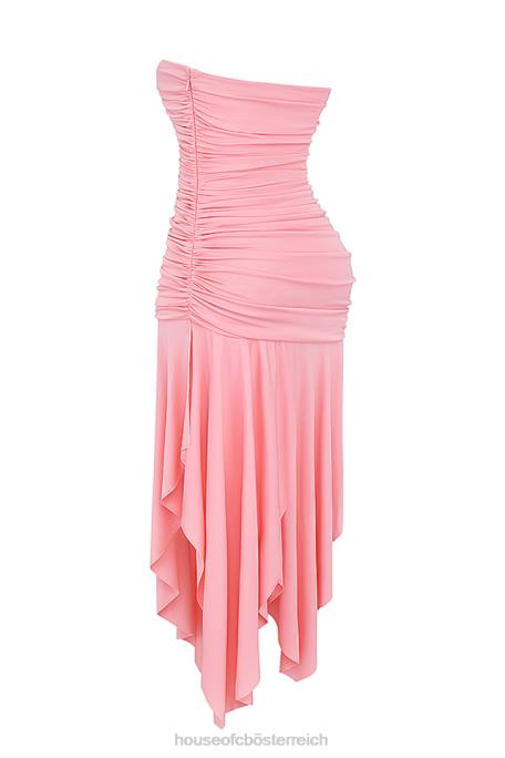 House of CB Kleidung Z26T209 Ivana Apricot gerafftes asymmetrisches Kleid