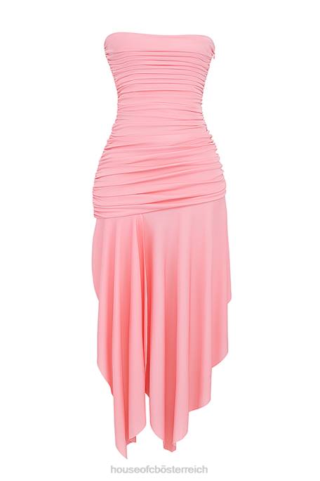 House of CB Kleidung Z26T209 Ivana Apricot gerafftes asymmetrisches Kleid