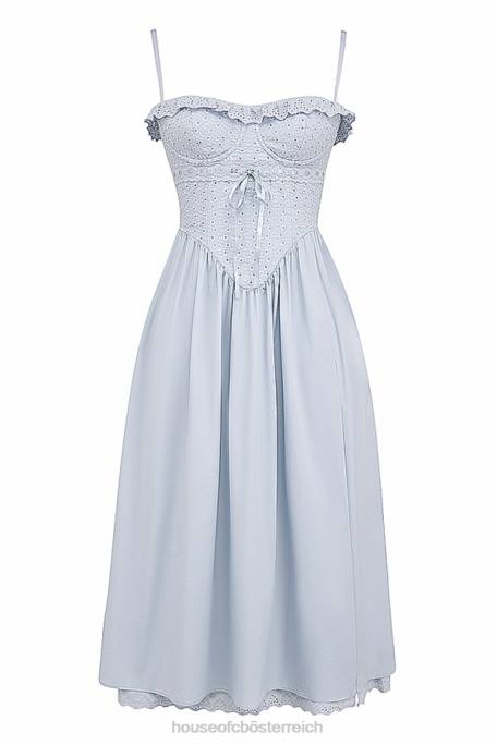 House of CB Kleidung Z26T213 Jaime weiches blaues Midi-Sommerkleid mit Lochstickerei