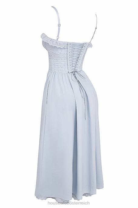 House of CB Kleidung Z26T213 Jaime weiches blaues Midi-Sommerkleid mit Lochstickerei