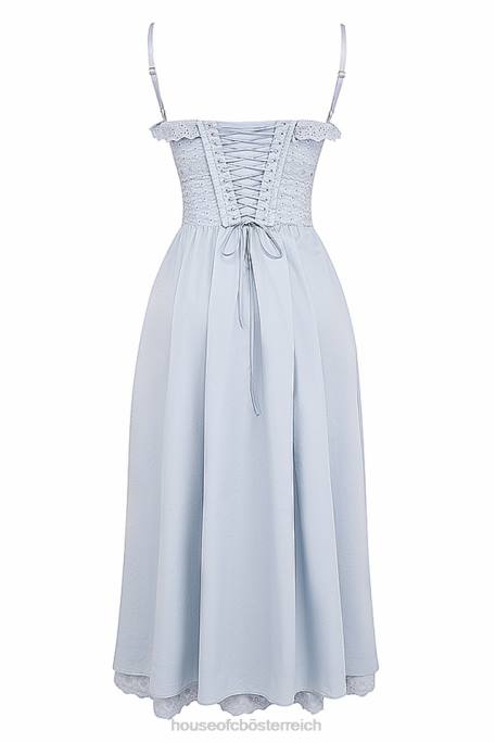 House of CB Kleidung Z26T213 Jaime weiches blaues Midi-Sommerkleid mit Lochstickerei