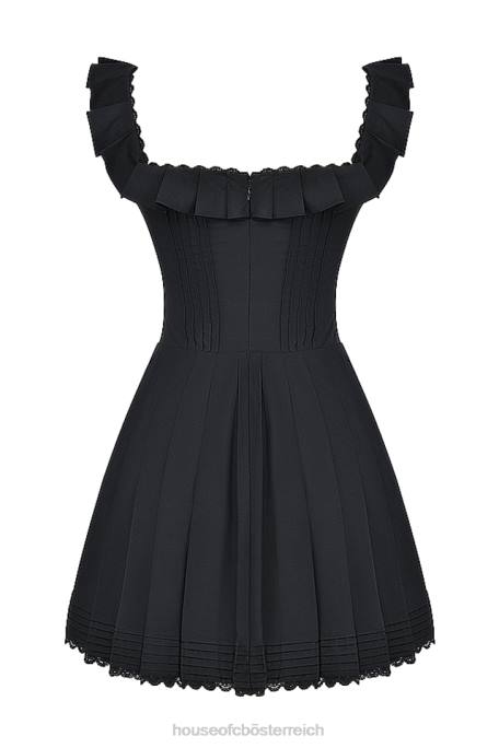 House of CB Kleidung Z26T216 Schwarzes Jemima-Kleid mit Biesenfalten