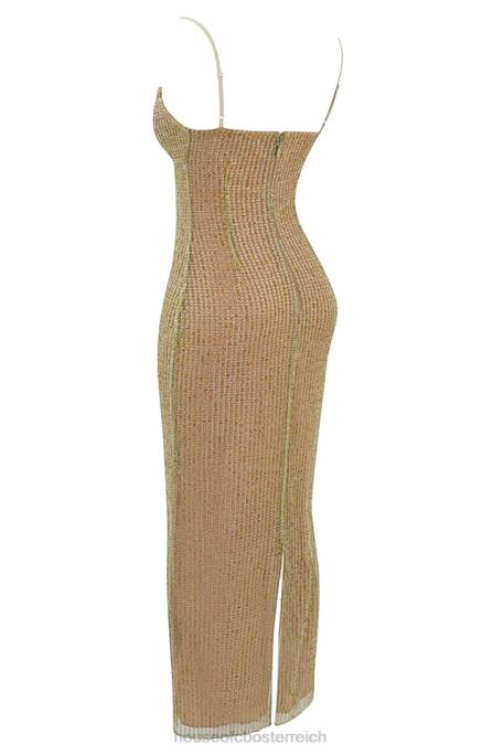 House of CB Kleidung Z26T220 Alondra Café au Lait Perlen-Maxikleid – limitierte Auflage