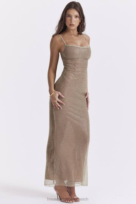 House of CB Kleidung Z26T220 Alondra Café au Lait Perlen-Maxikleid – limitierte Auflage