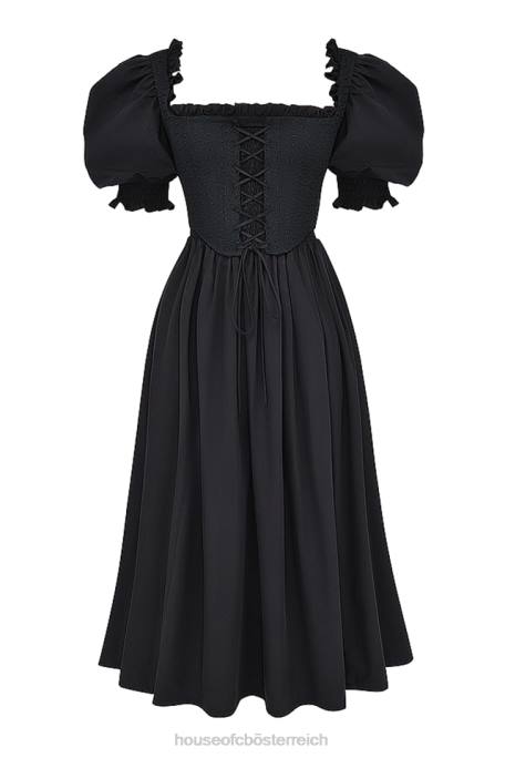 House of CB Kleidung Z26T225 Silvana schwarzes Midi-Sommerkleid mit Puffärmeln