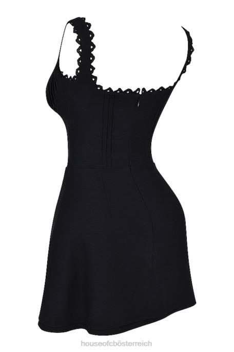 House of CB Kleidung Z26T231 Tilly schwarzes Minikleid mit Biesen