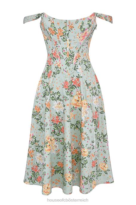 House of CB Kleidung Z26T242 Saira Midi-Sommerkleid mit hellem Jade-Print