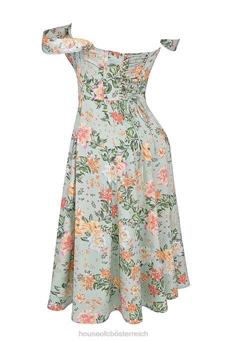 House of CB Kleidung Z26T242 Saira Midi-Sommerkleid mit hellem Jade-Print