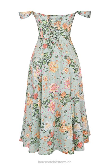 House of CB Kleidung Z26T242 Saira Midi-Sommerkleid mit hellem Jade-Print