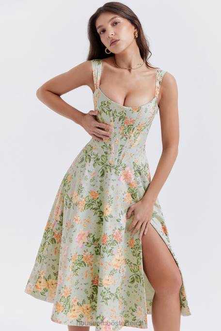 House of CB Kleidung Z26T242 Saira Midi-Sommerkleid mit hellem Jade-Print