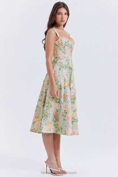 House of CB Kleidung Z26T242 Saira Midi-Sommerkleid mit hellem Jade-Print