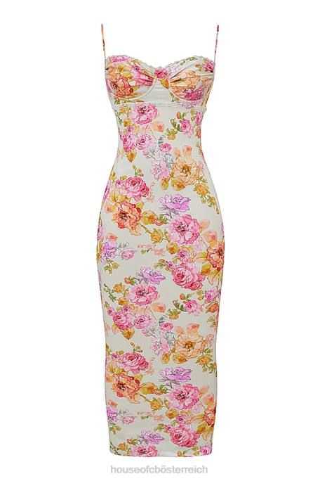 House of CB Kleidung Z26T245 Josefina elfenbeinfarbenes Maxikleid mit Blumenmuster