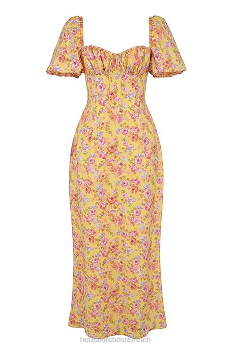 House of CB Kleidung Z26T247 Felizia Butter-Print-Sommerkleid mit Puffärmeln