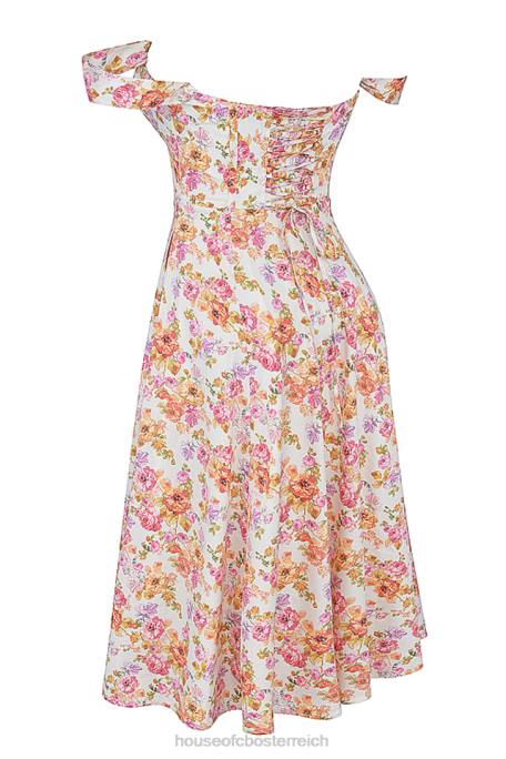 House of CB Kleidung Z26T248 Saira elfenbeinfarbenes Midi-Sommerkleid mit Blumenmuster