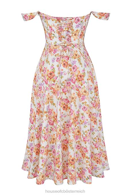 House of CB Kleidung Z26T248 Saira elfenbeinfarbenes Midi-Sommerkleid mit Blumenmuster