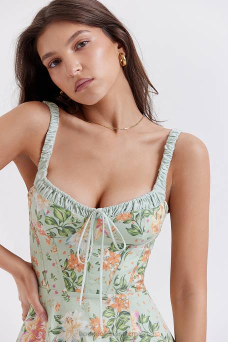 House of CB Kleidung Z26T249 Sabrina Bustier-Sommerkleid mit hellem Jade-Print