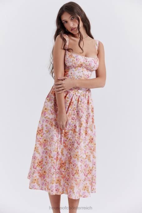 House of CB Kleidung Z26T252 Tatiana Midi-Sommerkleid mit rosa Print