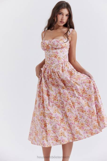 House of CB Kleidung Z26T252 Tatiana Midi-Sommerkleid mit rosa Print