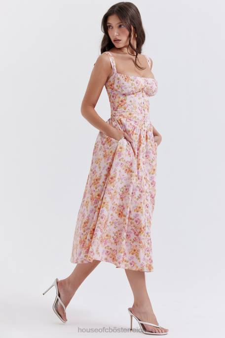 House of CB Kleidung Z26T252 Tatiana Midi-Sommerkleid mit rosa Print