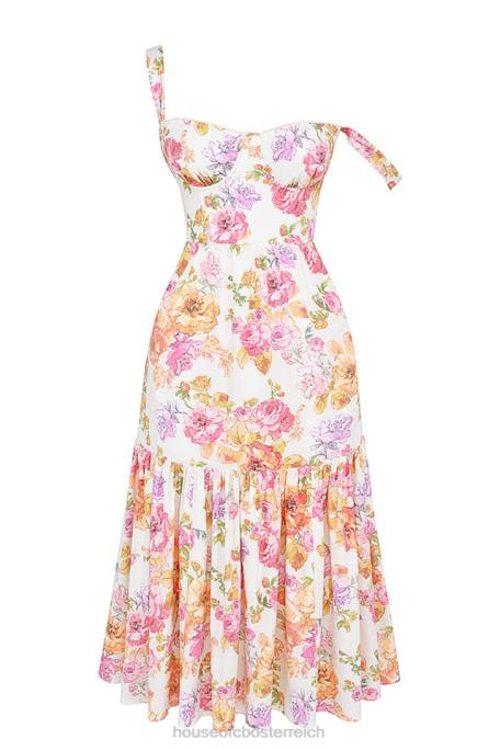 House of CB Kleidung Z26T257 Elia elfenbeinfarbenes Midi-Sommerkleid mit Blumenmuster