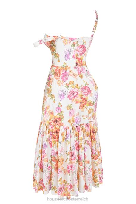 House of CB Kleidung Z26T257 Elia elfenbeinfarbenes Midi-Sommerkleid mit Blumenmuster