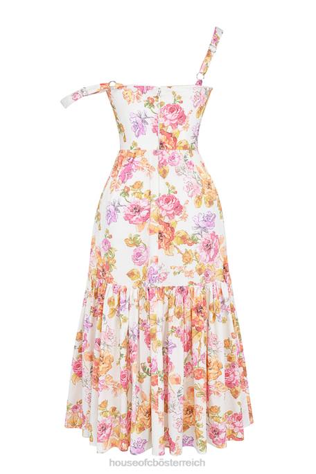 House of CB Kleidung Z26T257 Elia elfenbeinfarbenes Midi-Sommerkleid mit Blumenmuster