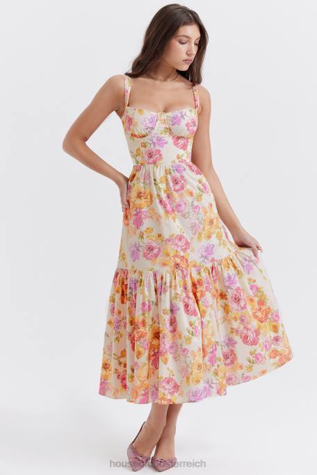 House of CB Kleidung Z26T257 Elia elfenbeinfarbenes Midi-Sommerkleid mit Blumenmuster