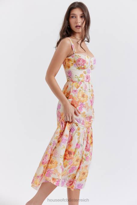 House of CB Kleidung Z26T257 Elia elfenbeinfarbenes Midi-Sommerkleid mit Blumenmuster