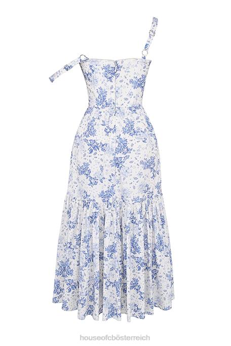 House of CB Kleidung Z26T264 Blau bedrucktes Midi-Sommerkleid von Elia