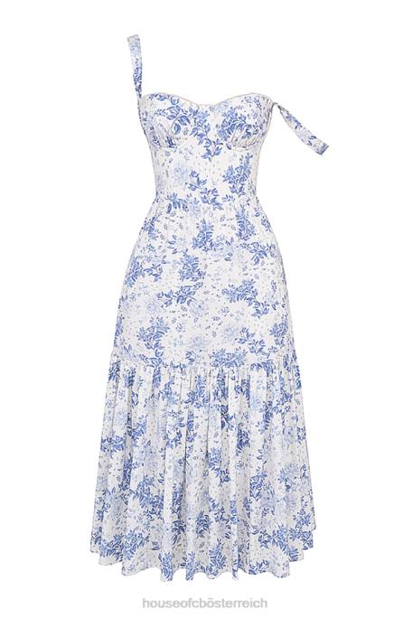 House of CB Kleidung Z26T264 Blau bedrucktes Midi-Sommerkleid von Elia