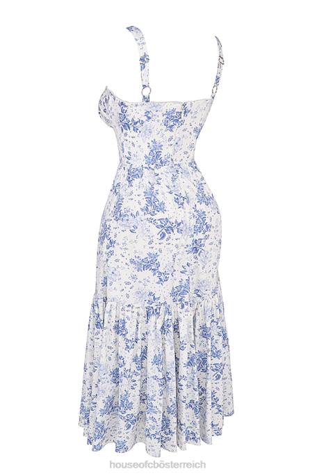 House of CB Kleidung Z26T264 Blau bedrucktes Midi-Sommerkleid von Elia