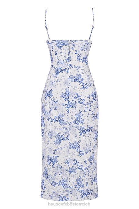 House of CB Kleidung Z26T268 Charlotte Blue Print Korsett-Midikleid