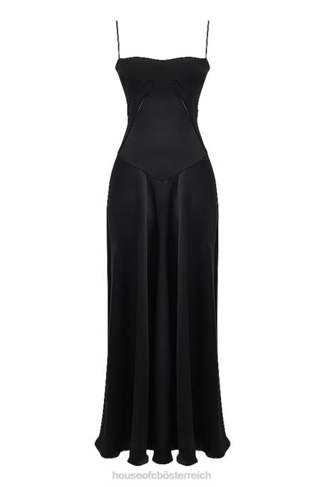 House of CB Kleidung Z26T273 Anabella schwarzes Maxikleid mit Schnürung