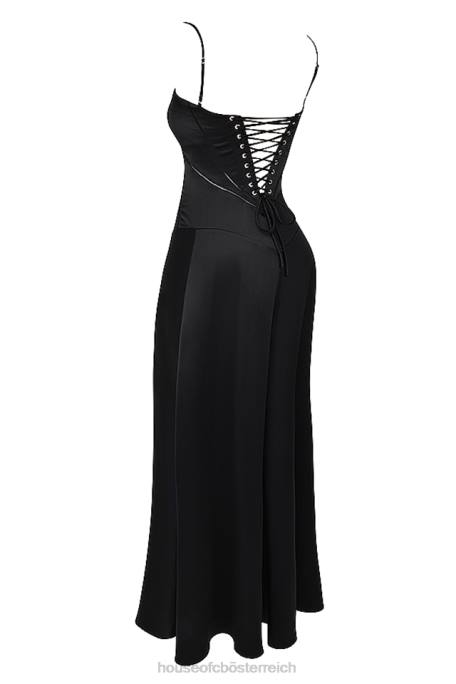 House of CB Kleidung Z26T273 Anabella schwarzes Maxikleid mit Schnürung