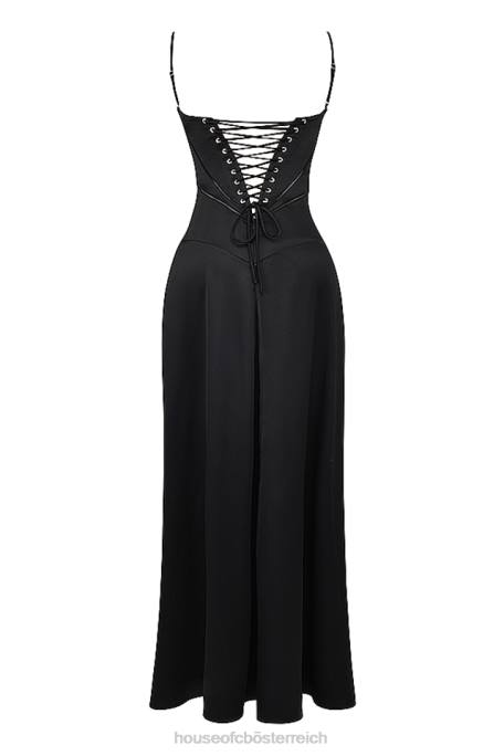 House of CB Kleidung Z26T273 Anabella schwarzes Maxikleid mit Schnürung