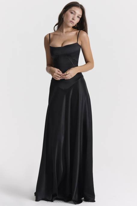 House of CB Kleidung Z26T273 Anabella schwarzes Maxikleid mit Schnürung