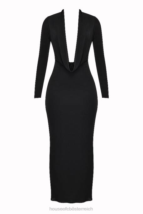 House of CB Kleidung Z26T274 Schwarzes drapiertes Maxikleid von Saskia