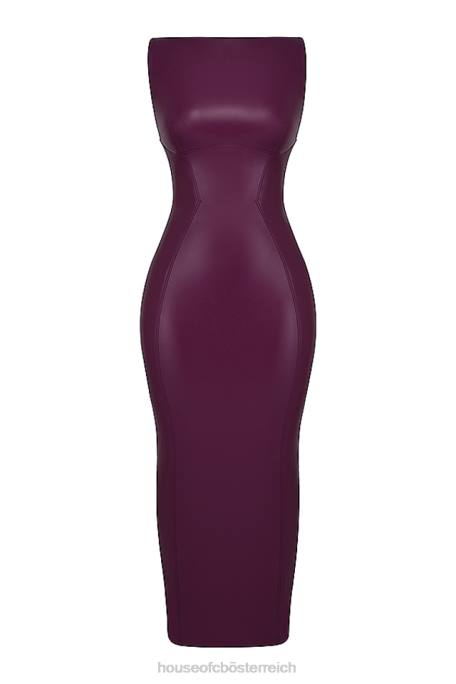 House of CB Kleidung Z26T280 Sahara Merlot Maxikleid aus veganem Leder