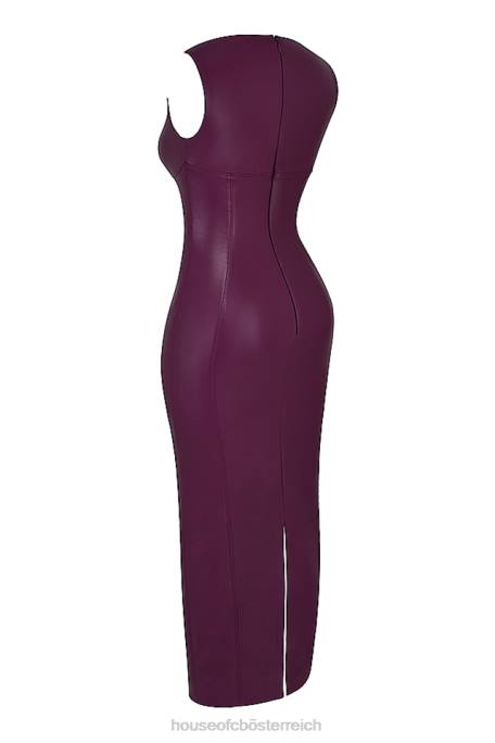 House of CB Kleidung Z26T280 Sahara Merlot Maxikleid aus veganem Leder