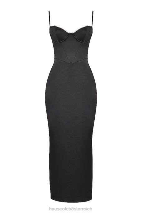 House of CB Kleidung Z26T284 Stefania schwarzes Korsett-Maxikleid