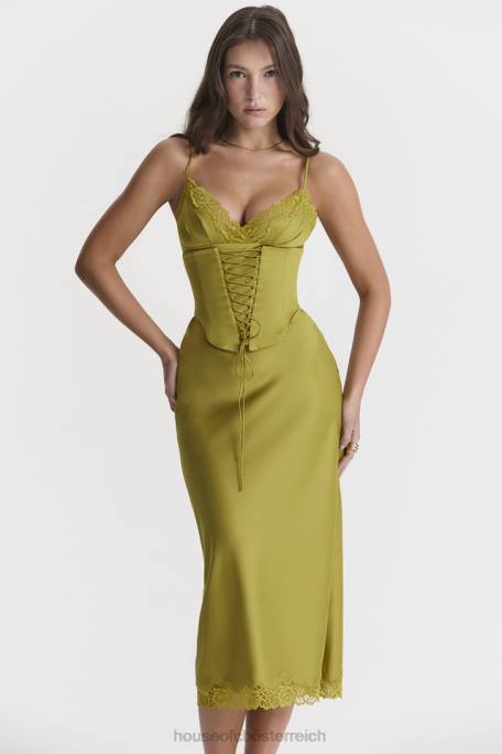 House of CB Kleidung Z26T288 Salma Chartreuse-Satin-Slipkleid