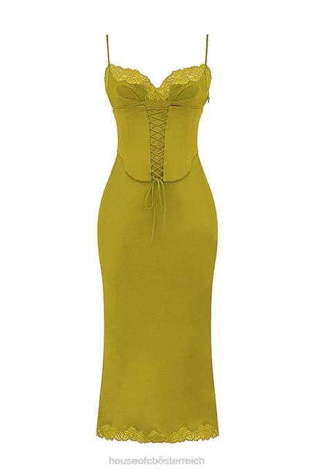 House of CB Kleidung Z26T288 Salma Chartreuse-Satin-Slipkleid