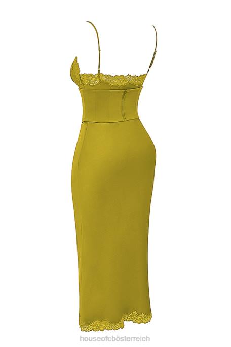 House of CB Kleidung Z26T288 Salma Chartreuse-Satin-Slipkleid