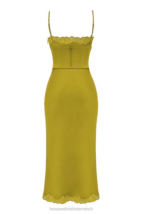 House of CB Kleidung Z26T288 Salma Chartreuse-Satin-Slipkleid