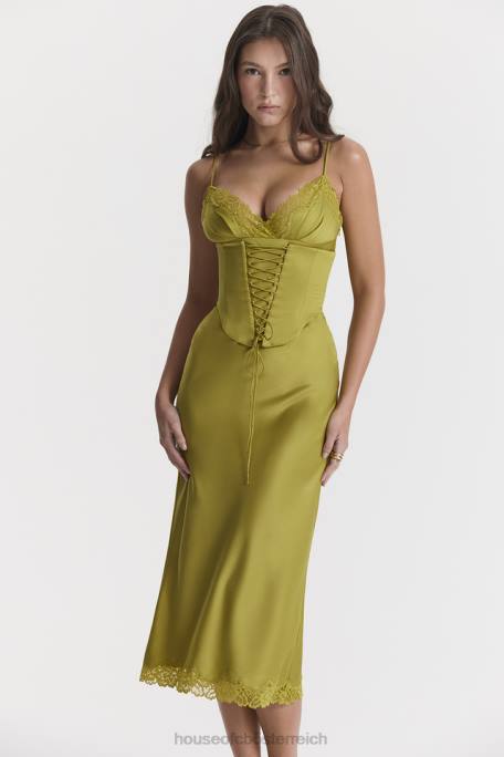 House of CB Kleidung Z26T288 Salma Chartreuse-Satin-Slipkleid