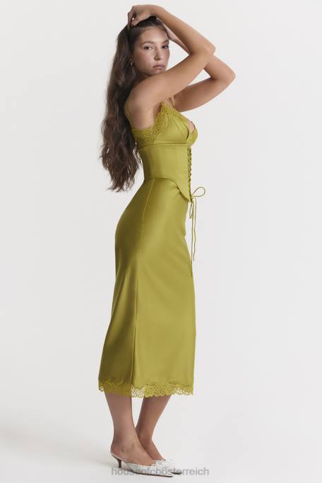 House of CB Kleidung Z26T288 Salma Chartreuse-Satin-Slipkleid