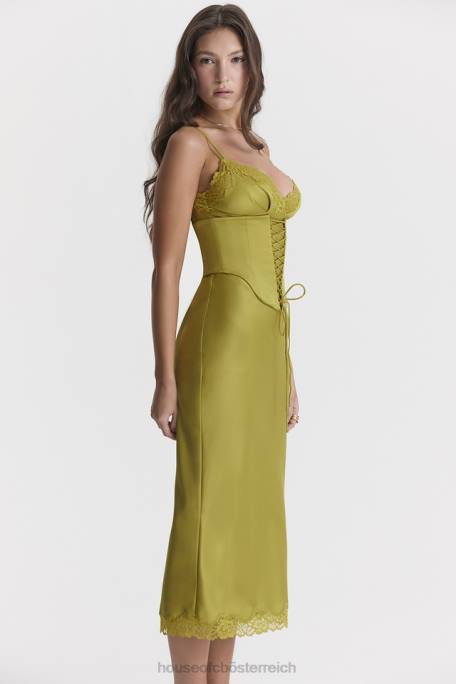 House of CB Kleidung Z26T288 Salma Chartreuse-Satin-Slipkleid