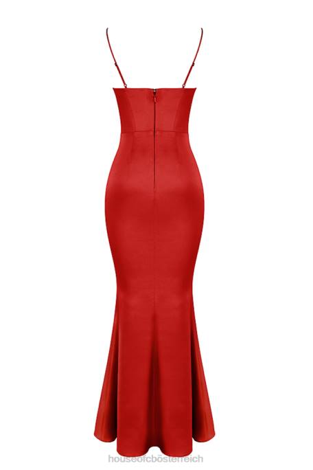 House of CB Kleidung Z26T291 Olivette-rotes Rosen-Satin-Korsett-Maxikleid