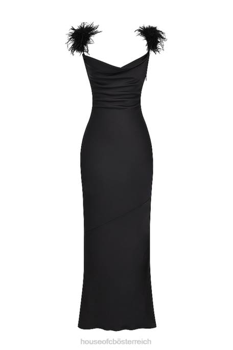 House of CB Kleidung Z26T299 Schwarzes Tabitha-Maxikleid aus Satin